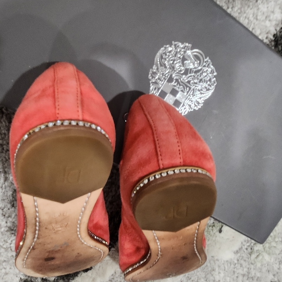Donald J. Pliner Coral Suede Flats with Rhinestone Trim - Picture 4 of 5
